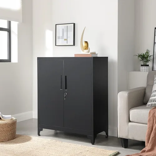 Miniatura 2 de SONGMICS Gabinete de Garaje, Gabinete de Almacenamiento de Metal con Puertas y Estantes, para Oficina en Casa, Garaje y Cuarto de Servicio, Negro