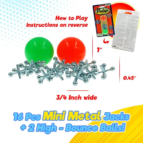 Miniatura 5 de JA-RU Juego de Jacks de metal con 2 bolas inflables (paquete de 6) - Juego clásico de Jackstones para niños, juguetes retro de los años 90