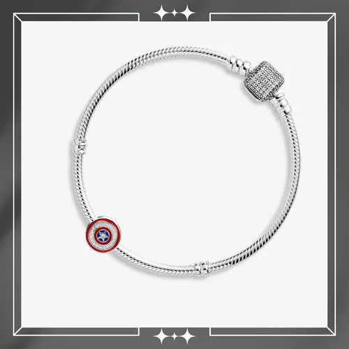 Miniatura 5 de Dije divertido de diseño del Capitán América para pulsera, Plata esterlina, Circonita Cúbica