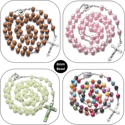 Miniatura 4 de SZQCZB 7 collares católicos con cuentas de rosario y 18 tarjetas sagradas, regalos de primera comunión católica, medalla y cruz de Our Rose Lourdes