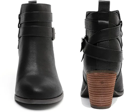Miniatura 5 de Luoika Botines anchos para mujer, tacón medio extra ancho con cremallera lateral.