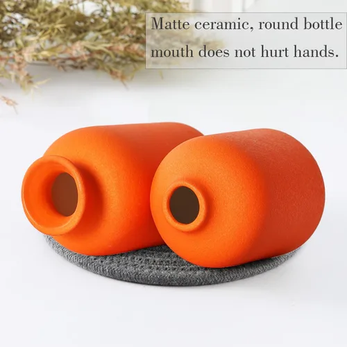 Miniatura 5 de CEMABT Jarrones de cerámica naranja juego de 3 pequeños jarrones de flores para decoración, decoración rústica moderna de granja para el hogar