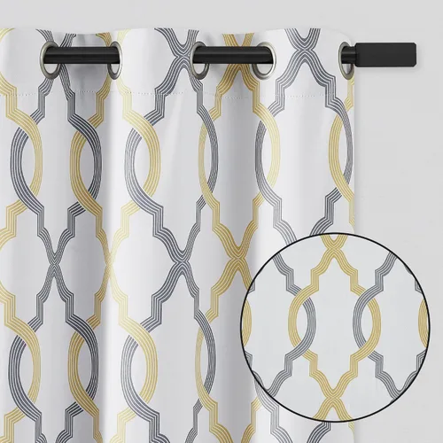 Miniatura 7 de Cortinas 100% blackout, de 54 pulgadas de largo, para dormitorio, amarillo gris sobre blanco con patrón geométrico marroquí, para sala de estar
