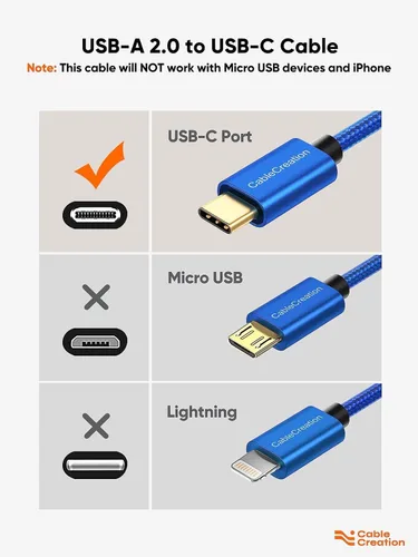 Miniatura 2 de CableCreation Cable USB de 15 cm Corto de USB a USB C, Cable USB A a USB C de Carga Rápida, USB C Macho a USB Macho para Banco de Energía, Galaxy