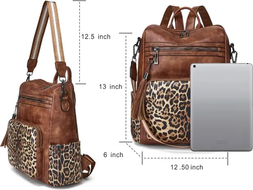 Miniatura 42 de OPAGE - Mochila de cuero para mujer, con borla de moda, bolso de hombro, mochila grande, bolsa de viaje, gris, L