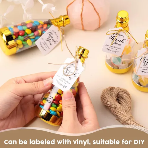Miniatura 6 de Gerrii 50 frascos metálicos de mini botella de champán con forma de frascos con forma de frascos dorados de plástico para bricolaje, botella