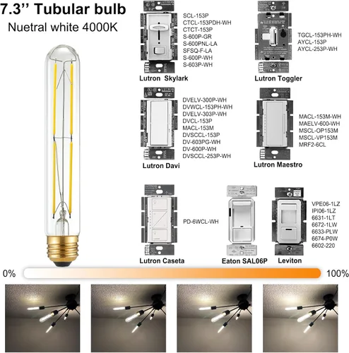 Miniatura 3 de Arberlic Bombilla LED T10 de 7.3 pulgadas, bombilla LED E26 de 6 W regulable, bombilla E26 regulable equivalente a 60 vatios, blanco neutro 4000 K