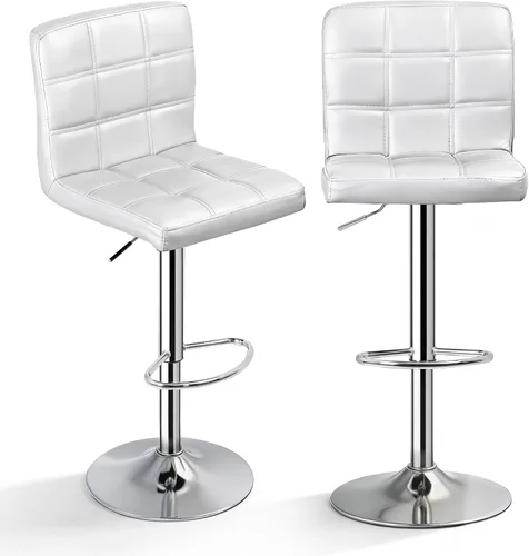 Miniatura 9 de SUPER DEAL Juego de 2 taburetes de bar para cocina, modernos taburetes giratorios de piel sintética ajustable con altura de mostrador con respaldo