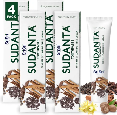 Sri Sri Tattva Sudanta Pasta Dental Herbal – Sin SLS y Sin Fluoruro Pasta Dental Natural Ayurvédica para Dientes Fuertes, Encías Saludables y