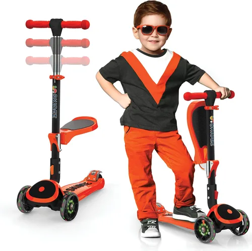 Miniatura 10 de SKIDEE Kick Scooter for Kids Ages 3-5 Foldable 3 Wheel Scooter with Lean-to-Steer, Adjustable Height, Removable Seat & LED Light Wheels Toddler