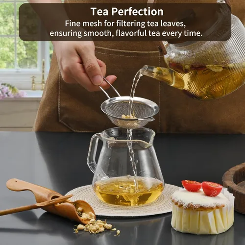 Miniatura 2 de Luckyiren Paquete de 2 coladores de malla fina de acero inoxidable, tamiz de té y café de 3.35 pulgadas con mango para alimentos, líquidos