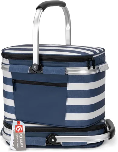 Miniatura 18 de ALLCAMP Cesta de pícnic, 2 cajas de hielo incluidas con enfriador aislado de 32 litros, cesta de picnic plegable gruesa con cestas extraíbles