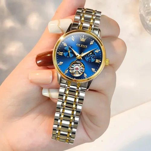 Miniatura 6 de OLEVS - Relojes Automáticos para Mujer con Tourbillon de Diamante, Relojes de Pulsera Elegantes, Fase Lunar, Impermeables, Luminosos