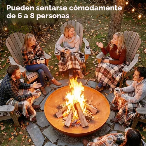 Miniatura 2 de KOL Fogata para quemar leña en el exterior, cuenco redondo de 27.5 pulgadas para exteriores y patio, hoguera de acero resistente, acabado oxidado