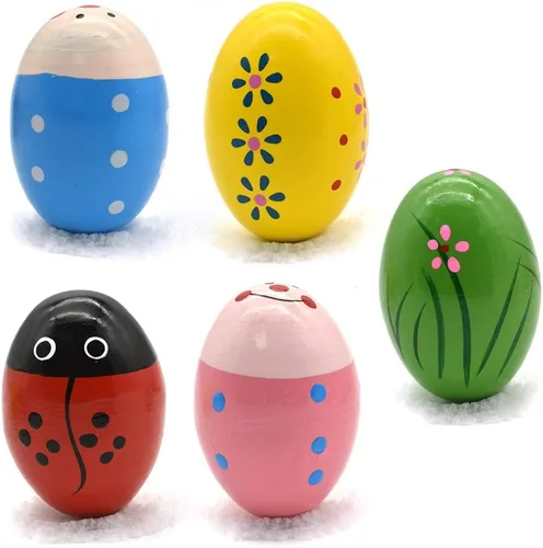 Miniatura 8 de Hayder Huevos de Pascua de madera, juguetes Maracas para niños, agitadores de mano musicales de percusión para recuerdos de fiesta, suministros