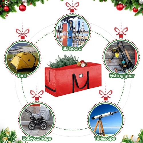 Miniatura 5 de BALEINE - Bolsa para guardar el árbol de Navidad de 7.5 pies, bolsa extra grande de alta resistencia para árbol de Navidad artificial con asas Rojo
