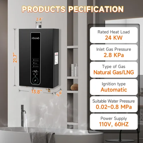 Miniatura 2 de Calentador de agua sin depósito de gas natural, 4.21GPM 16L para interiores, calentador de agua de propano constante, calentador de agua de gas