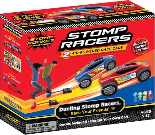 Stomp Racers con energía de aire de Stomp Rocket, paquete de 2 autos de carreras - Lanzador de juguetes de carreras de duelo Stomp Racers -