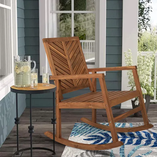 Miniatura 8 de JONATHAN Y RCK100A Ned - Mecedora moderna con respaldo de Chevron, 300 libras, soporte de madera de acacia, para jardín, césped, patio trasero, Teca