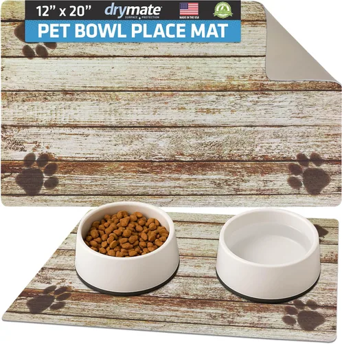 Miniatura 36 de Drymate Mantel individual con tazón para mascotas, tapete de alimentación para perros y gatos, tela absorbente, respaldo impermeable, Madera