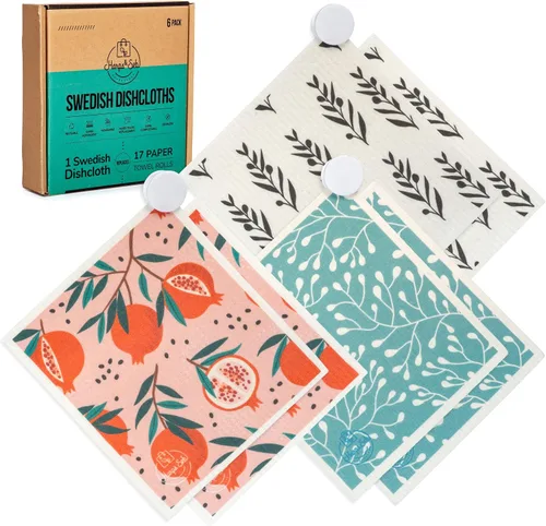 Miniatura 21 de Harps&Seb Paños de cocina suecos para cocina - Paquete de 6, toallas de papel reutilizables con clips, súper absorbentes, lavables, que no rayan