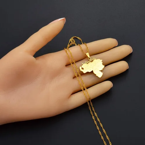 Miniatura 3 de SHOUJIQQ Map of Venezuela - Collares con colgante para mujeres y hombres, mapas de encanto, cadena de clavícula, collar étnico de hip hop