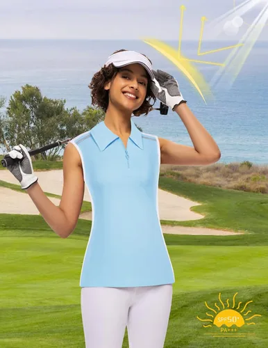 Miniatura 2 de JACK SMITH Polo de golf sin mangas para mujer con cuello con cremallera para mujer, secado rápido