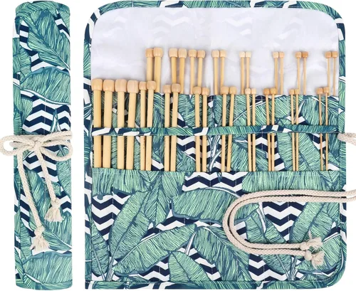 Miniatura 10 de Aeelike Juego de 18 pares de agujas de tejer de bambú, agujas de tejer de madera de 10 pulgadas de un solo punto con bolsa enrollable, juego
