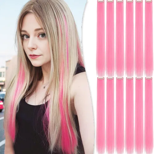 Extensiones de cabello sintético lacio y sintético con clip de 24 pulgadas, para mujeres y niñas, regalo para fiestas, cosplay, rosa
