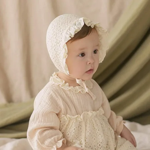 Miniatura 2 de Gorro de algodón ajustable para bebés y niños pequeños con encaje transpirable y ojales