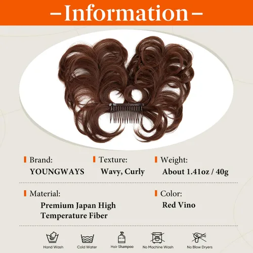 Miniatura 45 de Postizo de Cabello de Moño Desordenado Peine Lateral Clip en Moño de Cabello Postizo para Mujeres Corto Natural Liso Estilos Versátiles Ajustables