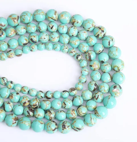 Miniatura 3 de 45 cuentas de turquesa de 0.315 pulgadas con concha de howlita azul perla y turquesa cuentas de piedra para hacer joyas, pulseras, collares, aretes