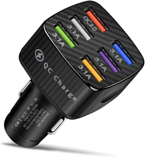 Adaptador de carga rápida de 6 puertos para cargador de teléfono de automóvil, tipo QC3.0/3.1A, cargador USB inteligente compatible con iPhone 14,