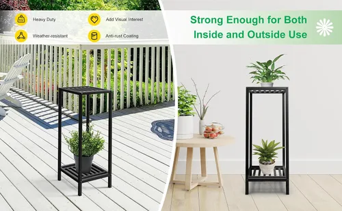 Miniatura 5 de Zhongma Soporte para Plantas de Interior y Exterior de 2 Niveles de 30" de Alto, 12 L x 12 W x 30 H pulgadas, Soporte de Flores de Metal Cuadrado