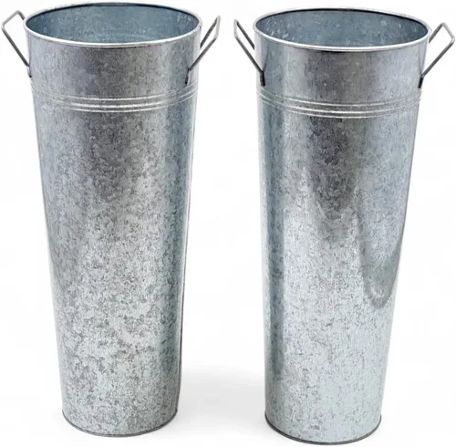 Miniatura 9 de Hosley Jarrón Balde Francés Galvanizado con Asas de 6" de Diámetro x 15" de Alto - Perfecto para Bodas, Fiestas, Picnics Campestres, Arreglos Plata