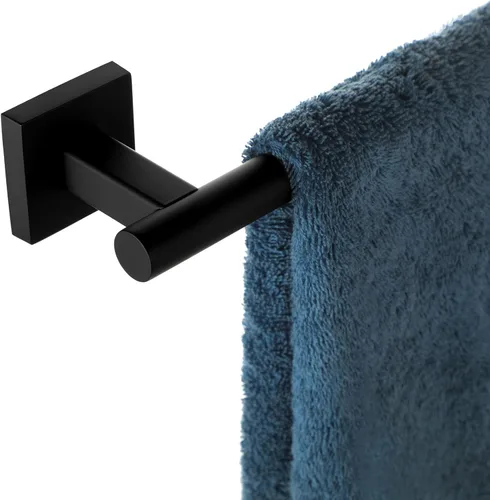 Toallero individual negro mate, barra de toalla de acero inoxidable de 32 pulgadas, base cuadrada, soporte de toalla montado en la pared para baño
