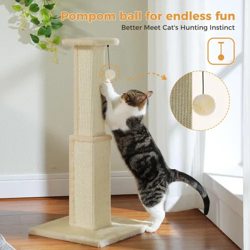 Miniatura 5 de PAWZ Road Poste Rascador Grande para Gatos de 32" de Alto, Poste Rascador para Gatos de Interior Adultos, Poste Rascador Definitivo con Sisal