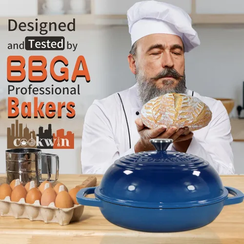 Miniatura 6 de Horno de pan de hierro fundido esmaltado, horno holandés de 6 cuartos de galón para hornear pan de masa madre, kit de sartén esmaltada de 11