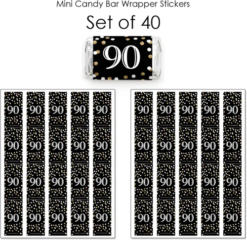 Miniatura 3 de Big Dot of Happiness Adulto 90 cumpleaños – Oro – Mini pegatinas de barra de caramelo – Fiesta de cumpleaños pequeños regalos – 40