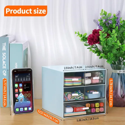 Miniatura 3 de Organizador de escritorio con 5 cajones, suministros de papelería de oficina rectangulares, cajones de escritorio, almacenamiento de maquillaje