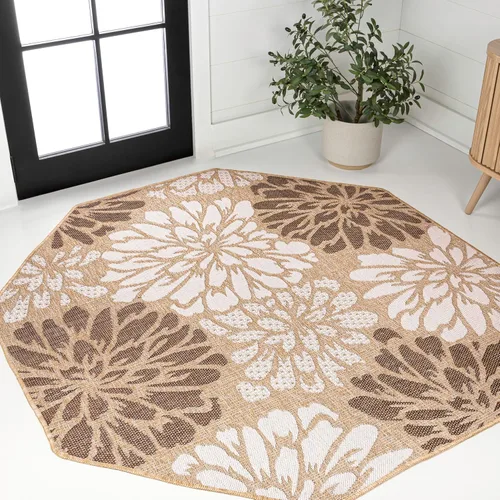 Miniatura 11 de JONATHAN Y Alfombra Corredor de Tejido Texturizado Floral para Interiores y Exteriores 2X8 Marrón/Crema, Zinnia Moderna para Patio Trasero, Patio
