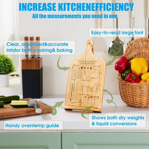 Miniatura 4 de Housejoy Soporte de madera para libros de cocina con 2 delantales, soporte ajustable para encimera de cocina, soporte de madera resistente con tabla