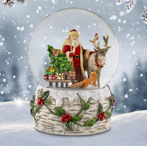 Miniatura 2 de Bola de nieve musical de Santa de 120 mm con renos de The San Francisco Music Box Company