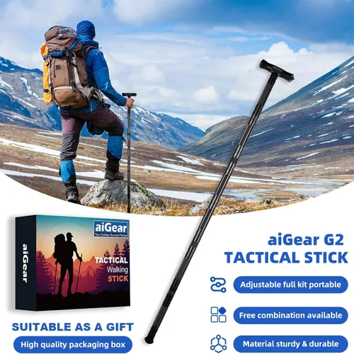 Miniatura 8 de aiGear G2 Tactical Hiking Stick, Heavy-Duty 6-8 Section Adjustable Walking Staff for Men Women, Aerospace Aluminum Trekking Poles with Multi-Tool