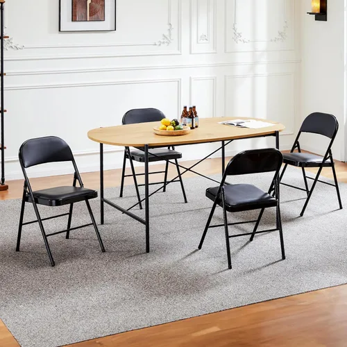 Miniatura 8 de Sweetcrispy Paquete de 16 sillas plegables, acolchadas de cuero, metal resistente, fáciles de usar y almacenar, cómodas, para exteriores e Negro