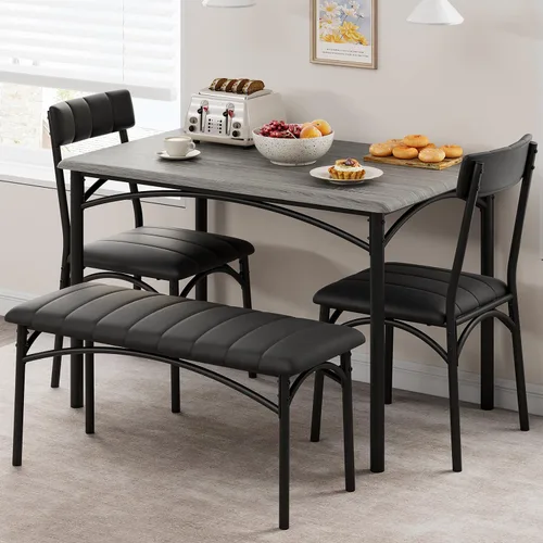 Miniatura 11 de IDEALHOUSE Juego de mesa de comedor para 4, mesa de cocina con sillas para 4, mesa de comedor rectangular de madera con banco tapizado para espacios