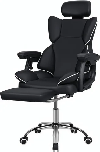 Silla de oficina de escritorio, silla de computadora de piel sintética grande y alta, ejecutiva con reposapiés, reposacabezas y soporte lumbar,