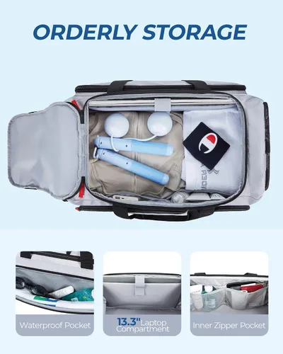Miniatura 4 de BAGSMART Sports - Bolsa de viaje para gimnasio, bolsa de lona impermeable para hombres y mujeres, bolsa de entrenamiento de fin de semana, Gris