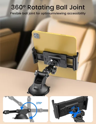 Miniatura 3 de OHLPRO Soporte para tablet para tablero de automóvil y parabrisas, soporte para iPad con ventosa, rotación de 360°, soporte retráctil ajustable