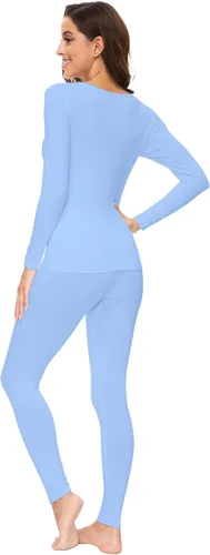 Miniatura 2 de WiWi Conjunto de pijama de viscosa suave de bambú para mujer, ropa interior térmica larga, súper cálida, capa base, pantalones de pijama S-3X